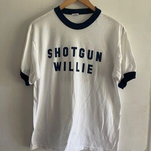 Willie Nelson Classic Tee Shotgun Willie Ringer White Navy sz Medium